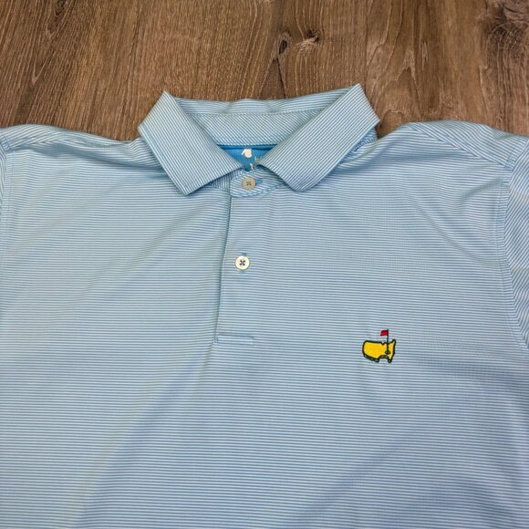 F&G Tech Mens Blue White Striped Masters Performance Golf Polo Shirt Size Large - Picture 3 of 13